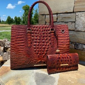 Gently Used Brahmin Finley Pecan Bag and Matching Checkbook Wallet